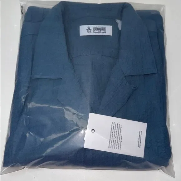 🔥Original Penguin Textured Blue Shirt Sz Large New - Picture 7 of 8